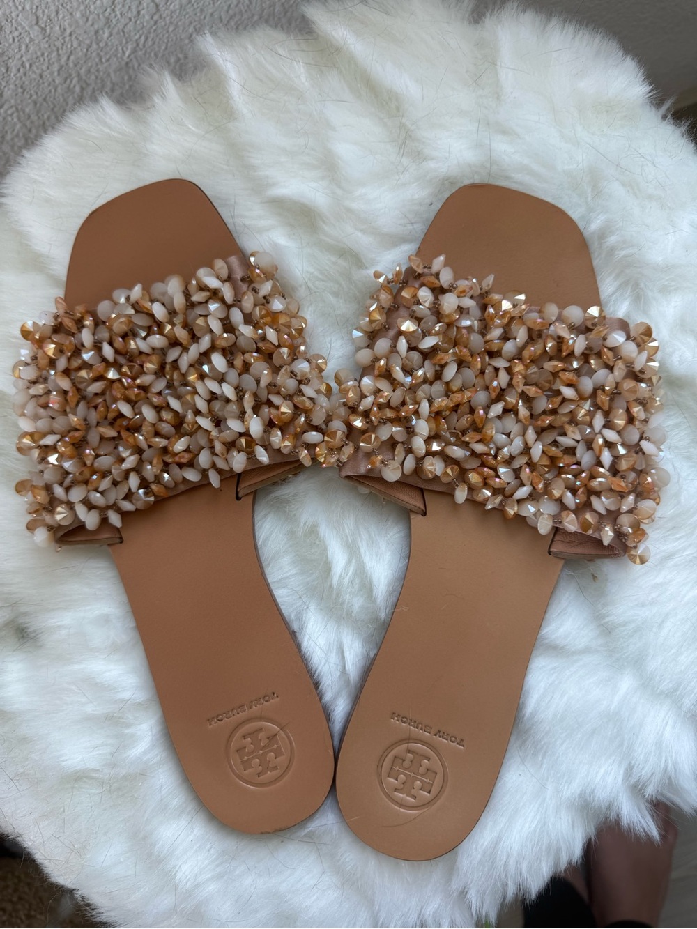 Tory Burch Tan and Blush Beaded Slide Sandals - Picture 3 of 5